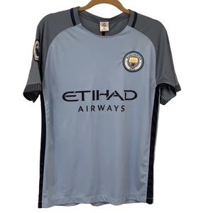 MANCHESTER City sz Large Top Soccer Jersey Team Workout Club Short Sleeves Blue